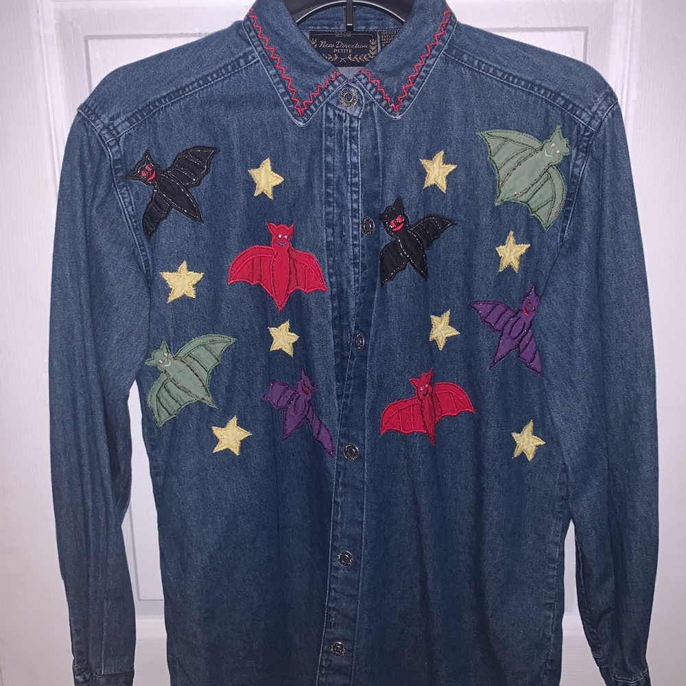 New Directions Denim Shirt with Red Stitching